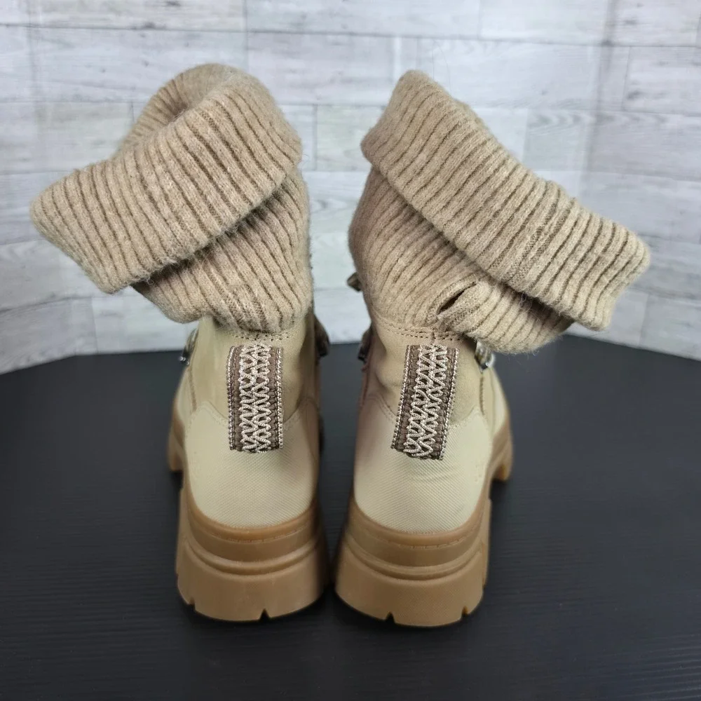 UGG Ashton Addie Sand Tan Suede Knit Collar Lug Sole Lace Up Boots 1143831 Sz 8